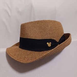 Disney Tan Fedora with Black Band and Gold Mickey Icon
